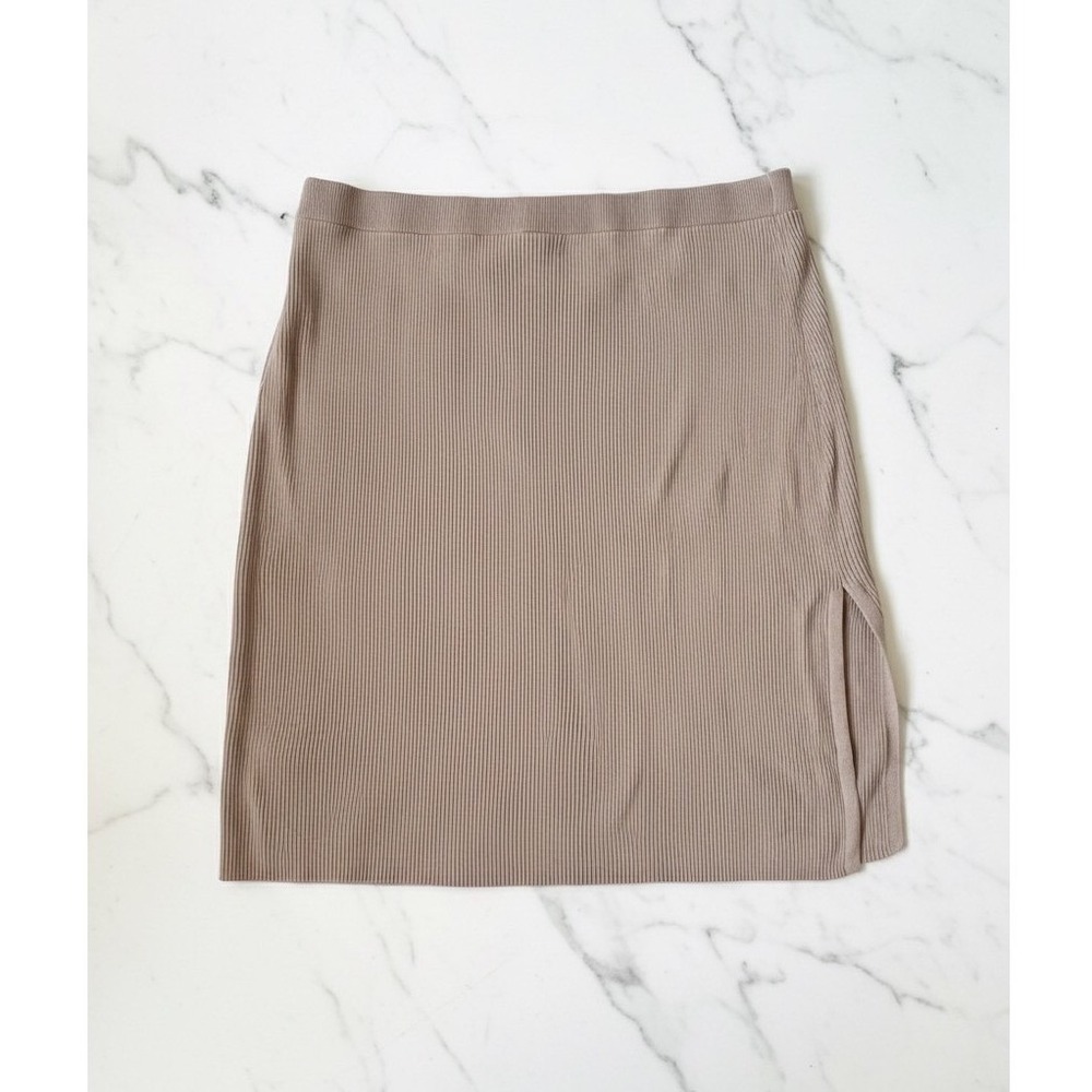 Ava & Viv Plus Sz 2X Ribbed Knit Pencil Skirt Taupe Beige Casual Slit Front NWOT